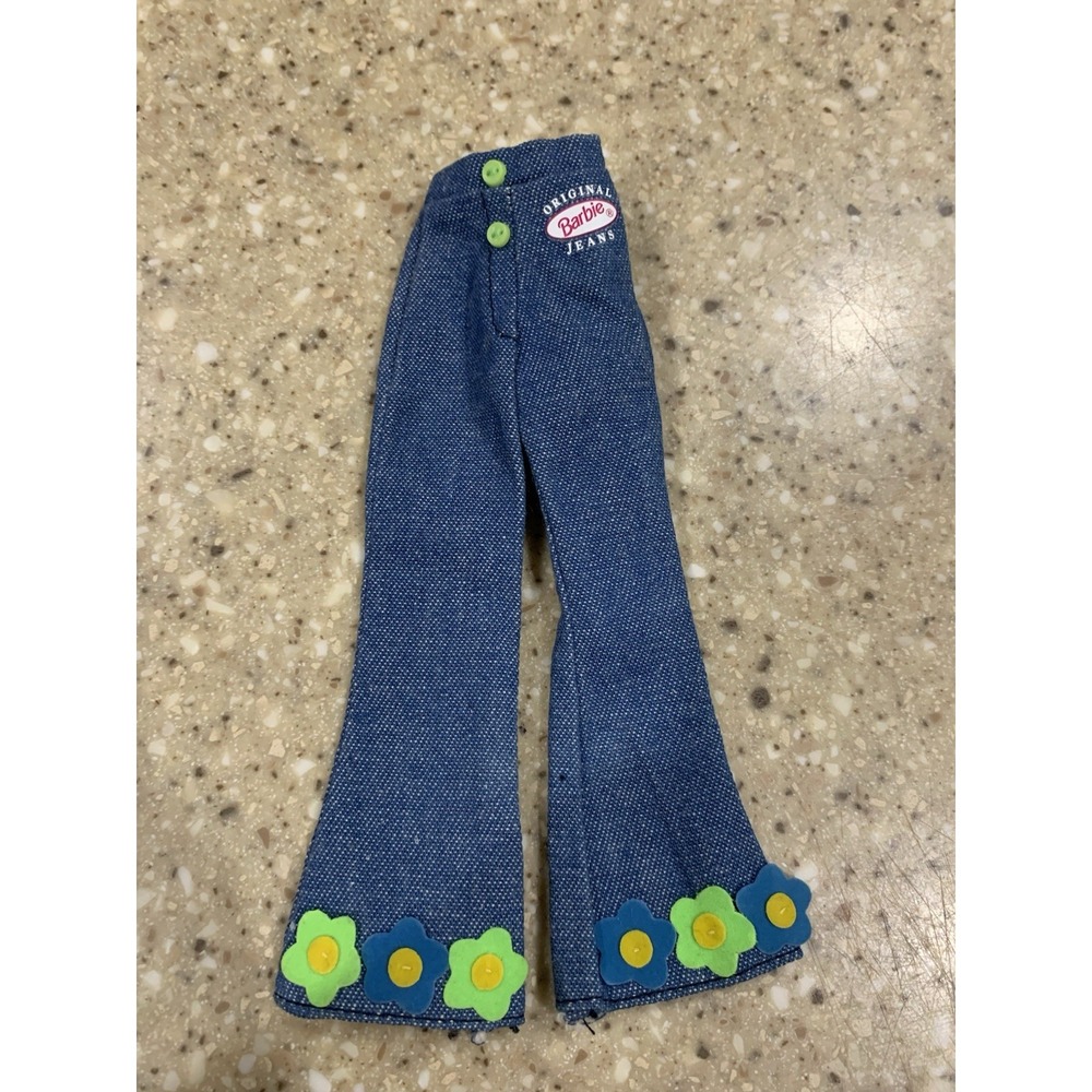 ORIGINAL BARBIE JEANS Denim Bell Bottom Pants Flower Power Accents